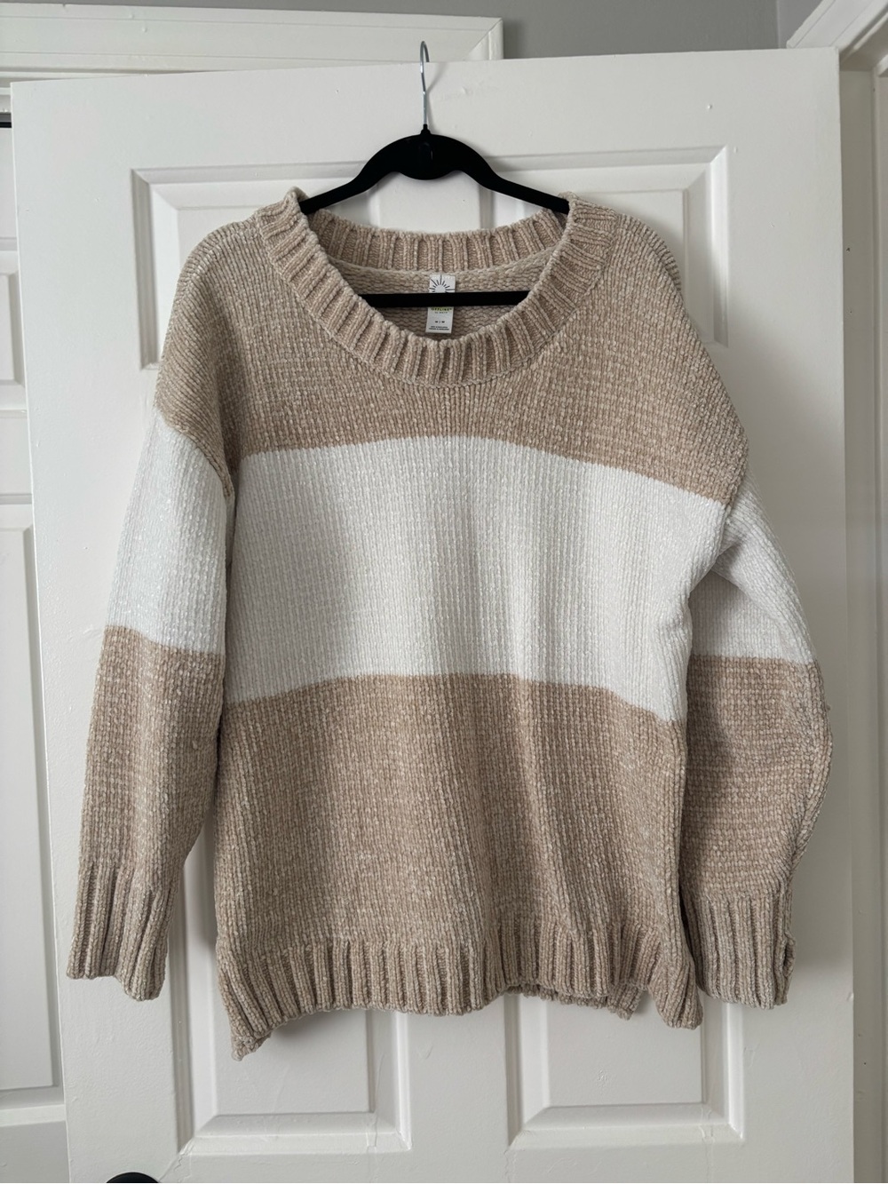 OFFLINE by Aerie Chenille Colorblock Sweater Beige Cream Relaxed Size Medium